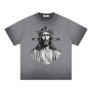 "Jesus Piece" Reverse Dyed Loose Cotton T-Shirt